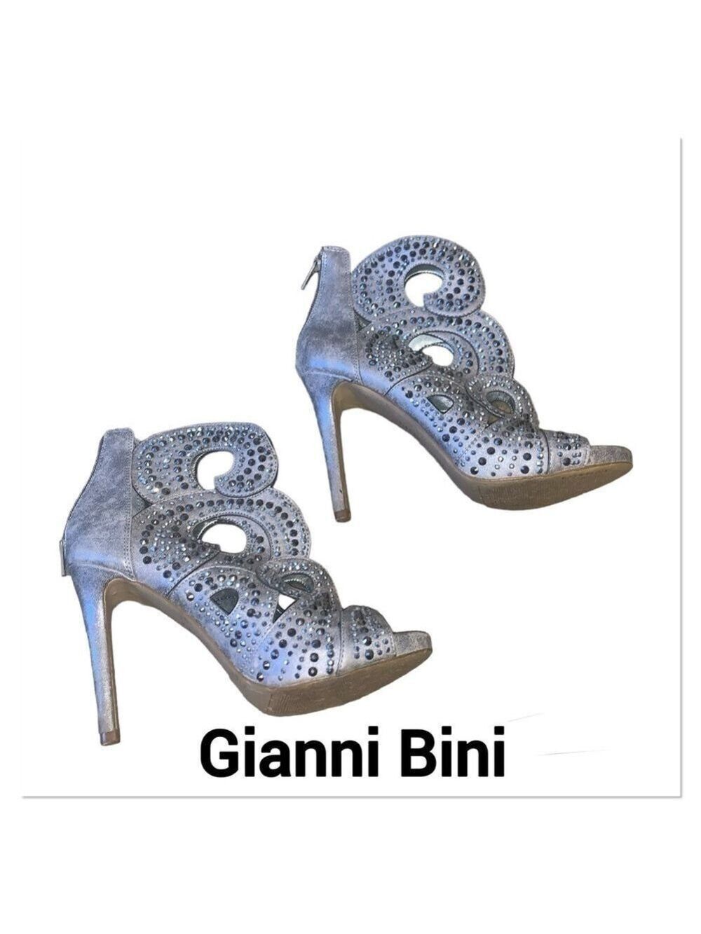 GIANNI BINI Platinum Silver Merillee Rhinestone Bootie Open Toe size 7M